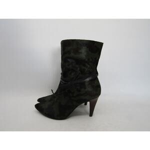 Cameron Silver Womens Sz 6.5 M Camo Green Pony Hair Leather Fashion Ankle Boots